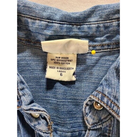 Faded Glory Denim Dress | Sleeveless Pearl Snap Cotton Dress Size 6 Western - Picture 4 of 7